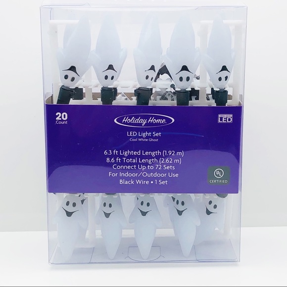 Ghost 20 Count String Lights LED Halloween 8 Foot Black Wire New in Box … - Picture 4 of 12